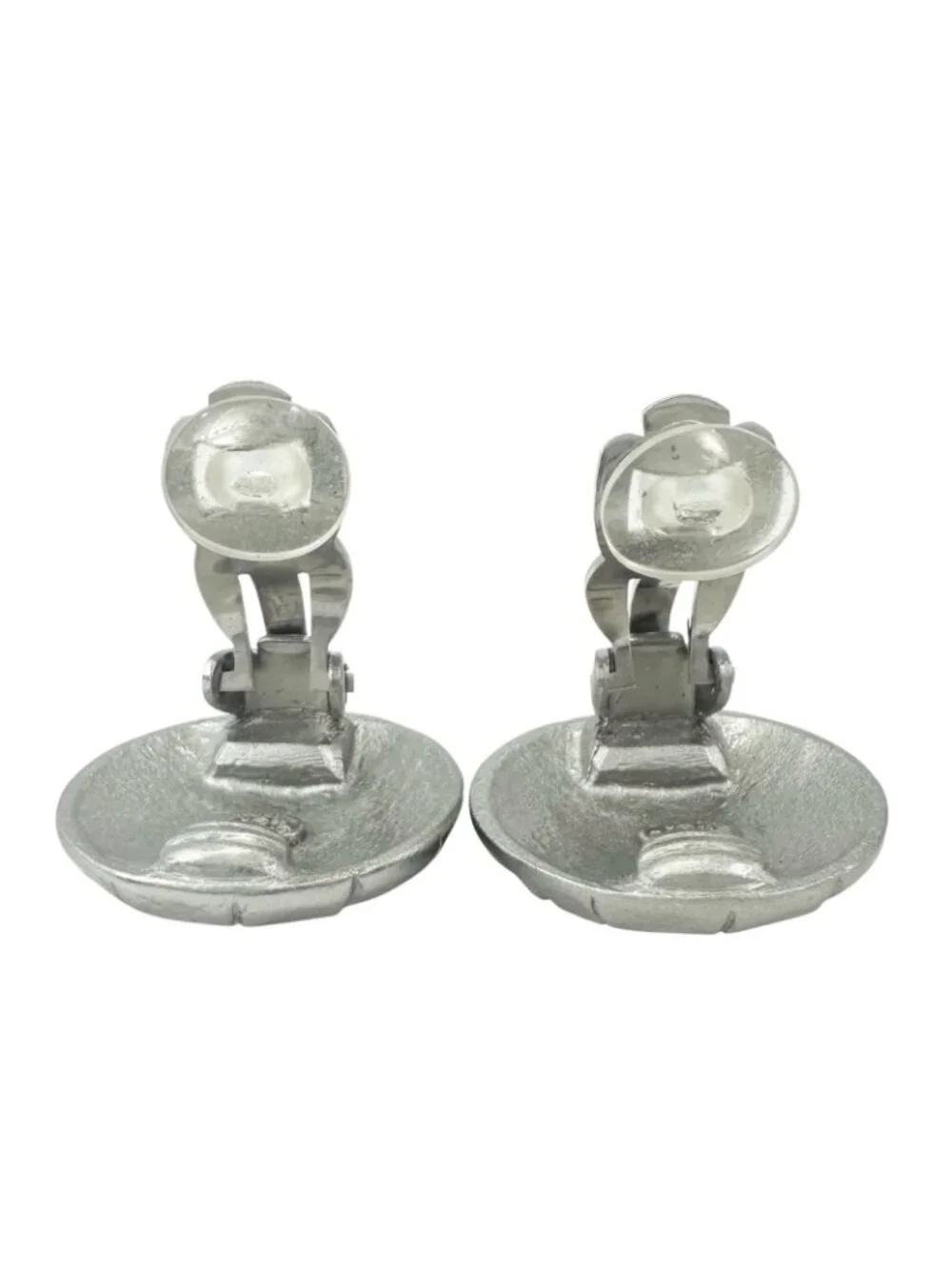 Chanel CC Logo Round Earrings Silver
